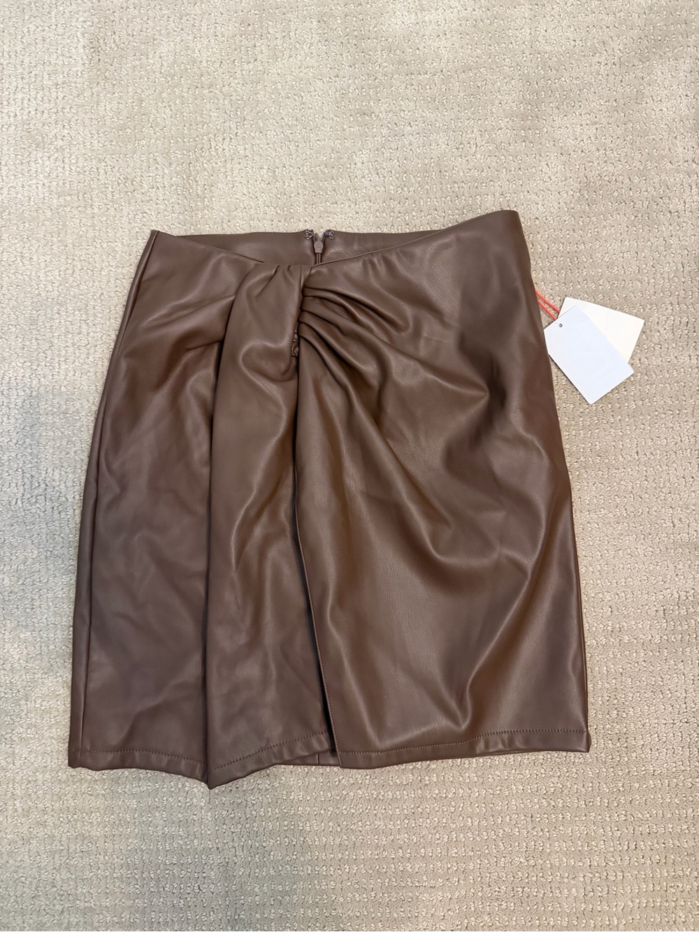 NWT Brown Faux Leather Twist-Front Mini Skirt